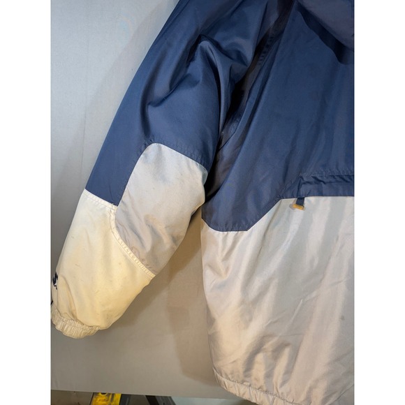 Starter Mens XL Puffer Jacket Hooded Navy Blue Grey Winter Coat Color Block Down - Picture 10 of 10